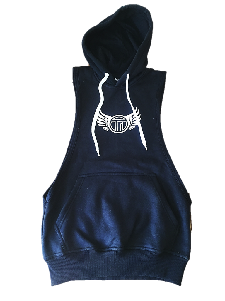 Sleeveless black hoodie sales